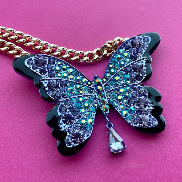 NWT Betsey Johnson Purple Butterfly Necklace - All A Flutter - Thick Gol… - Picture 10 of 13